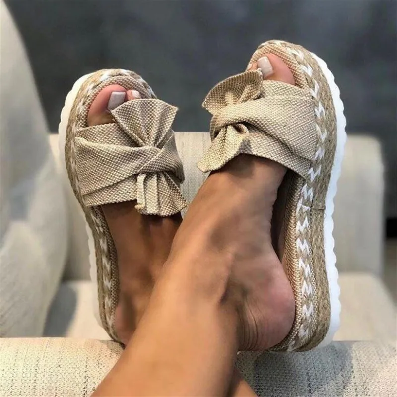 

Bowknot women's platform slippers large size summer new style thick-soled sandals women fashion casual womens shoes slides