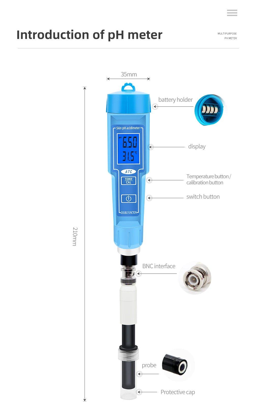 

PH-6118 with backlight Water Quality Tester Digital 2 in 1 Temperature PH Meter Skin PH acidimeter