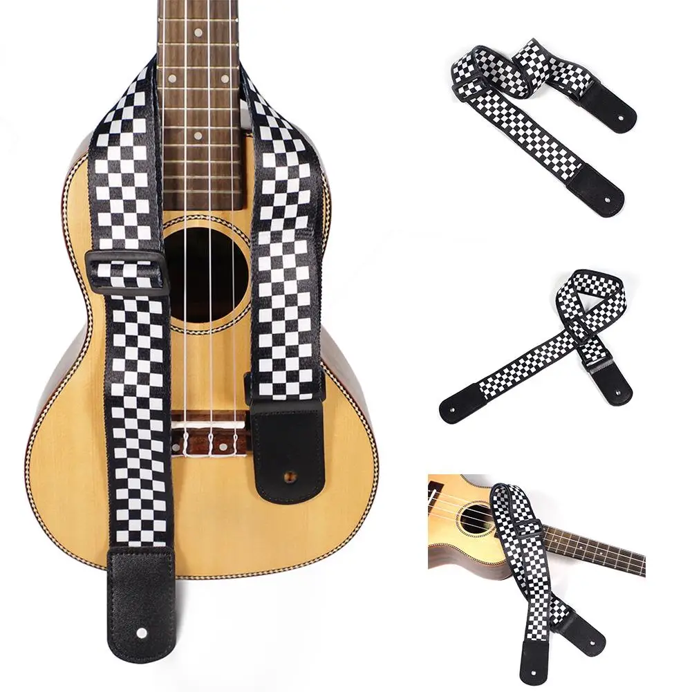 

[ HOT Sale ] Electric Guitar Strap Black White Plaid Acoustic Guitar Strap Ukulele Bass Strap Guitar Accessories