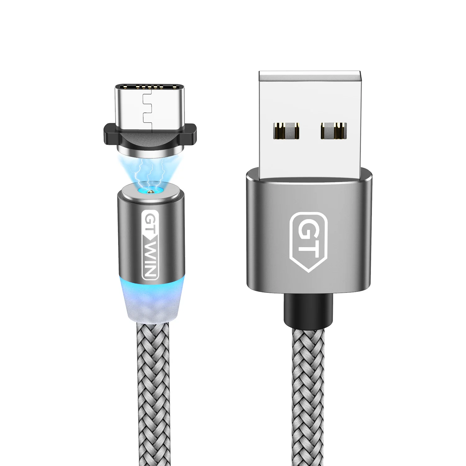 GTWIN 1 м/2 м/3 м Магнитный кабель Micro usb type C Быстрая зарядка Магнитный зарядный провод Зарядка для iphone X Xr Xs xiaomi redmi note 7 - Цвет: Gray