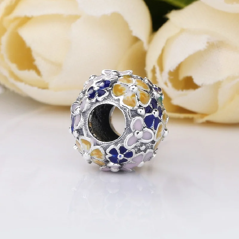 

Bracelet accessories Silver 925 Enamel Cherry Blossom Charm fit Original Silver Bracelets Bangle girls DIY Jewelry beads gifts