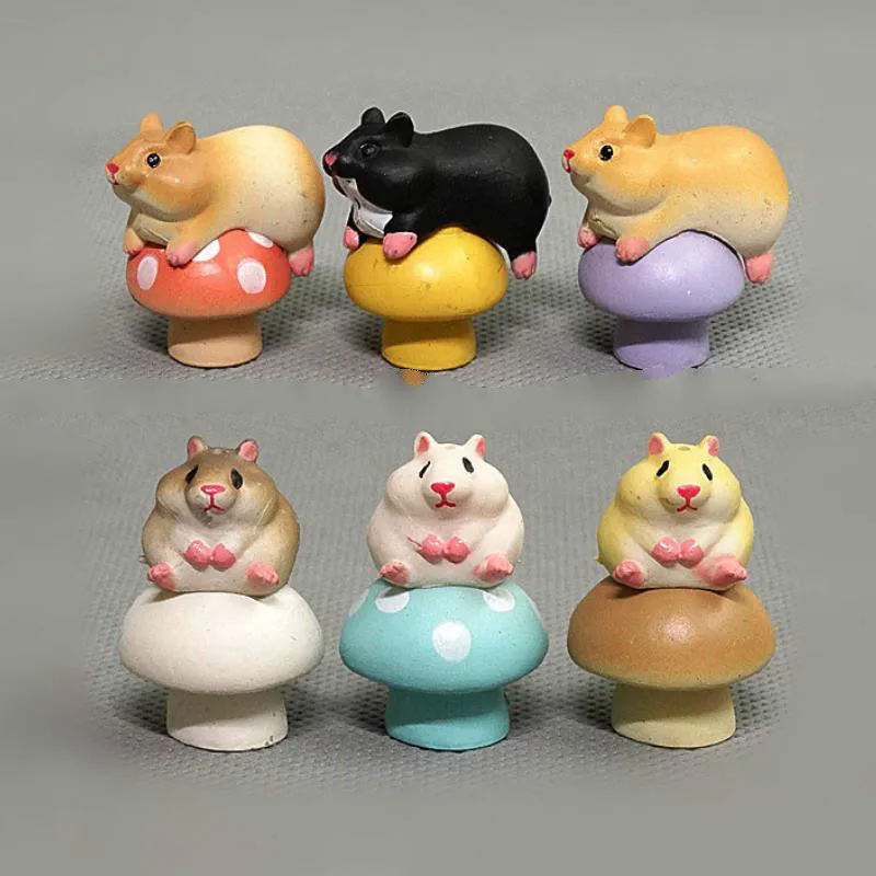 6pcs/set lovely Cartoon Mushroom hamster Mini Model Action Figures PVC Collection Figures toys for kids gift