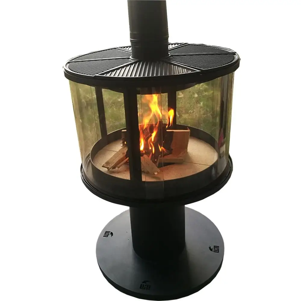 Factory supply hange wood burning fireplace wood burning stove with round glass