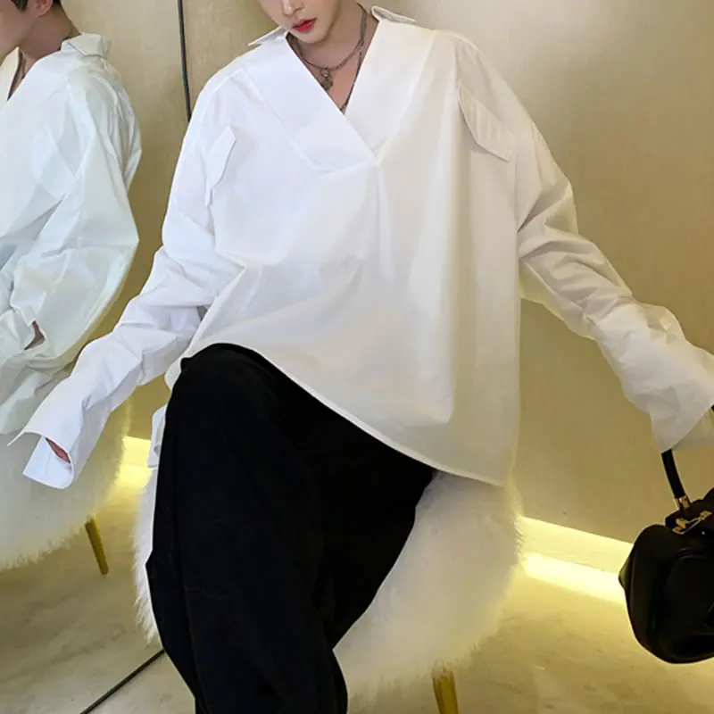 

XITAO Irregular Vintage Blouse Fashion New Women Single Breast Full Sleeve White Black 2021 Spring Autumn Loose Shirt GCC4447