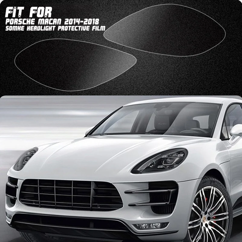 

New Car LH+RH Smoke TPU Headlights Protective Precut Film Sticker Cover Trim Fit For Porsche Macan 2017-2021