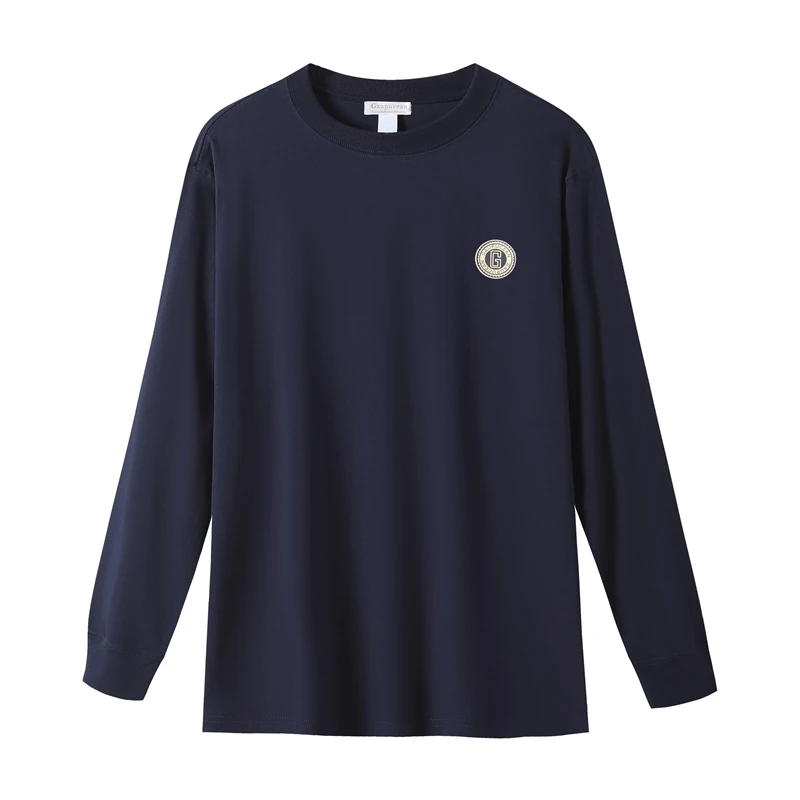 

100% Cotton Europe Size Quality Casual Spring Autumn Man Round Neck T-shirt Fashion Pullover Male Long Sleeve O-neck Men T Shirt