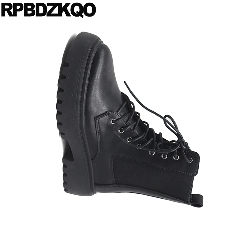 Женские короткие ботинки со шнуровкой зимние с круглым носком боевые ботильоны
