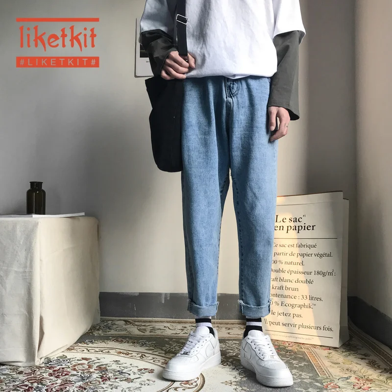 Liketkit мужские джинсовые штаны-шаровары 2019 новые осенние однотонные повседневные