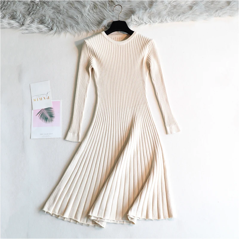 Плотный вязаный свитер-трапеция с длинным рукавом облегающие уличные платья 2020