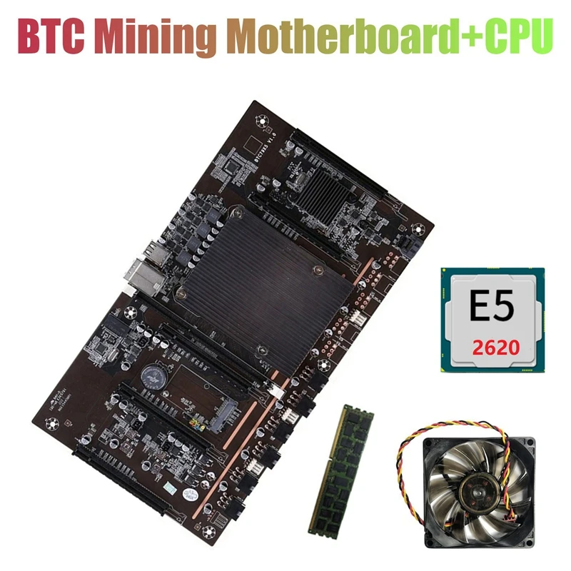 

X79 H61 BTC Miner Motherboard with E5 2620 CPU+RECC 4G DDR3 RAM+Fan LGA 2011 Support 3060 3070 3080 Graphics Card