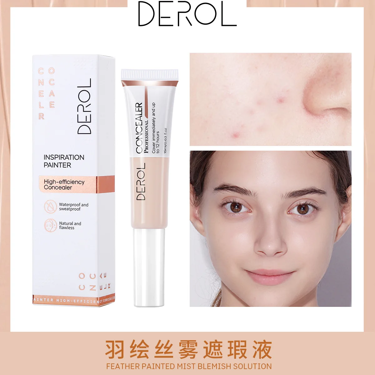 

DEROL Concealer To Cover Dark Circles Acne Marks Conceal Pores Brighten Skin Tone Liquid Concealer cream Foundation Base Makeup