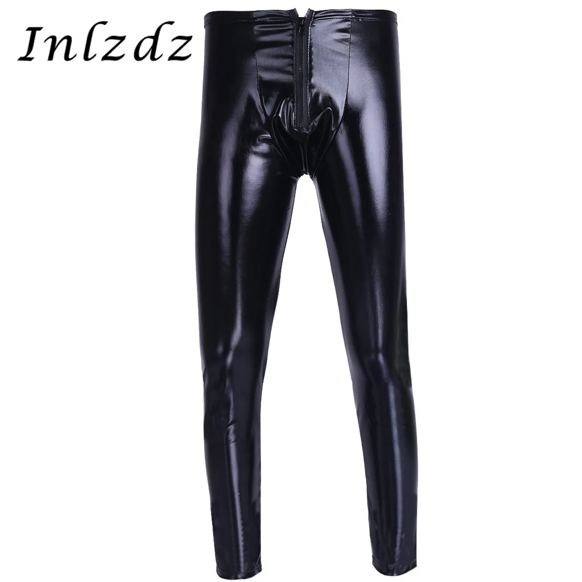 Mens Sexy Lingerie Catsuit Long Pants Patent Leather Zipper Bulge Pouch Tight Leggings Trousers Underwear | Тематическая одежда и