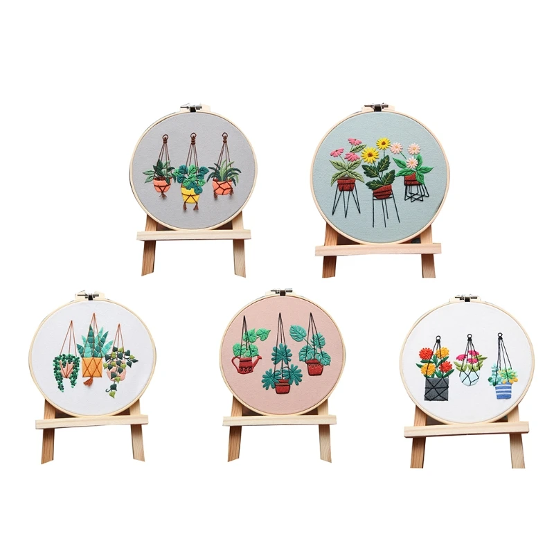 

Набор для вышивания в горшке хлорофитум ручной работы, настенный Материал «сделай сам», комплект для вышивки штампованным материалом, 1 шт., ...