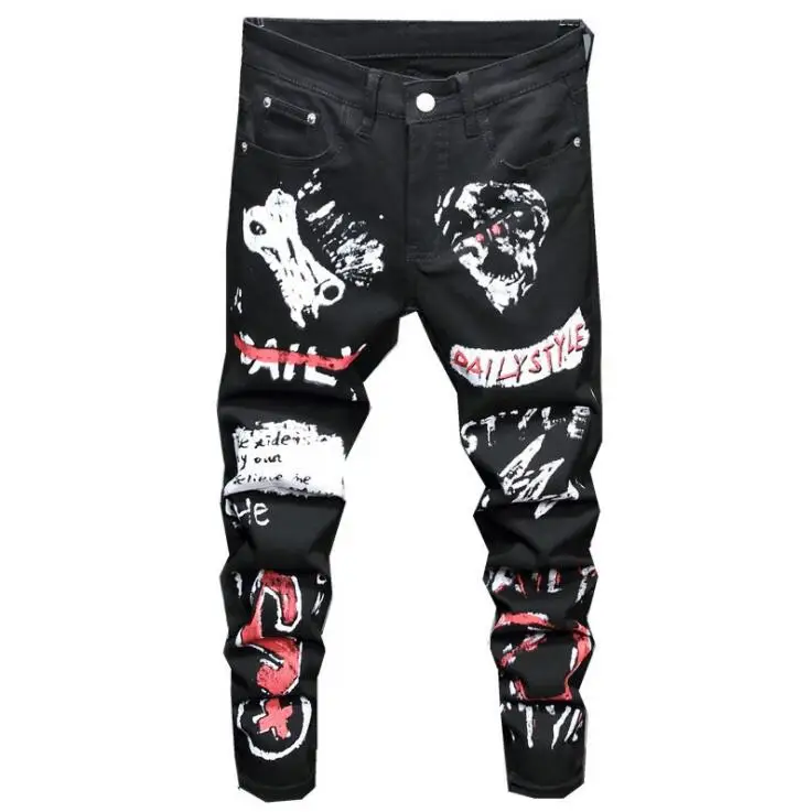 Printing jeans men's Джинсы 2021 autumn and winter new 3D three-dimensional stretch digital youth men's black tights