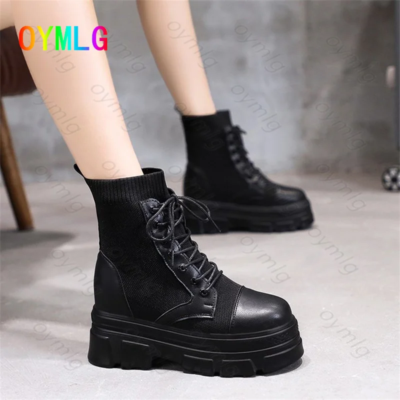 

Martin boots women's British style flying woven stretch short boots 2021 autumn wild round head increased and thin single boots