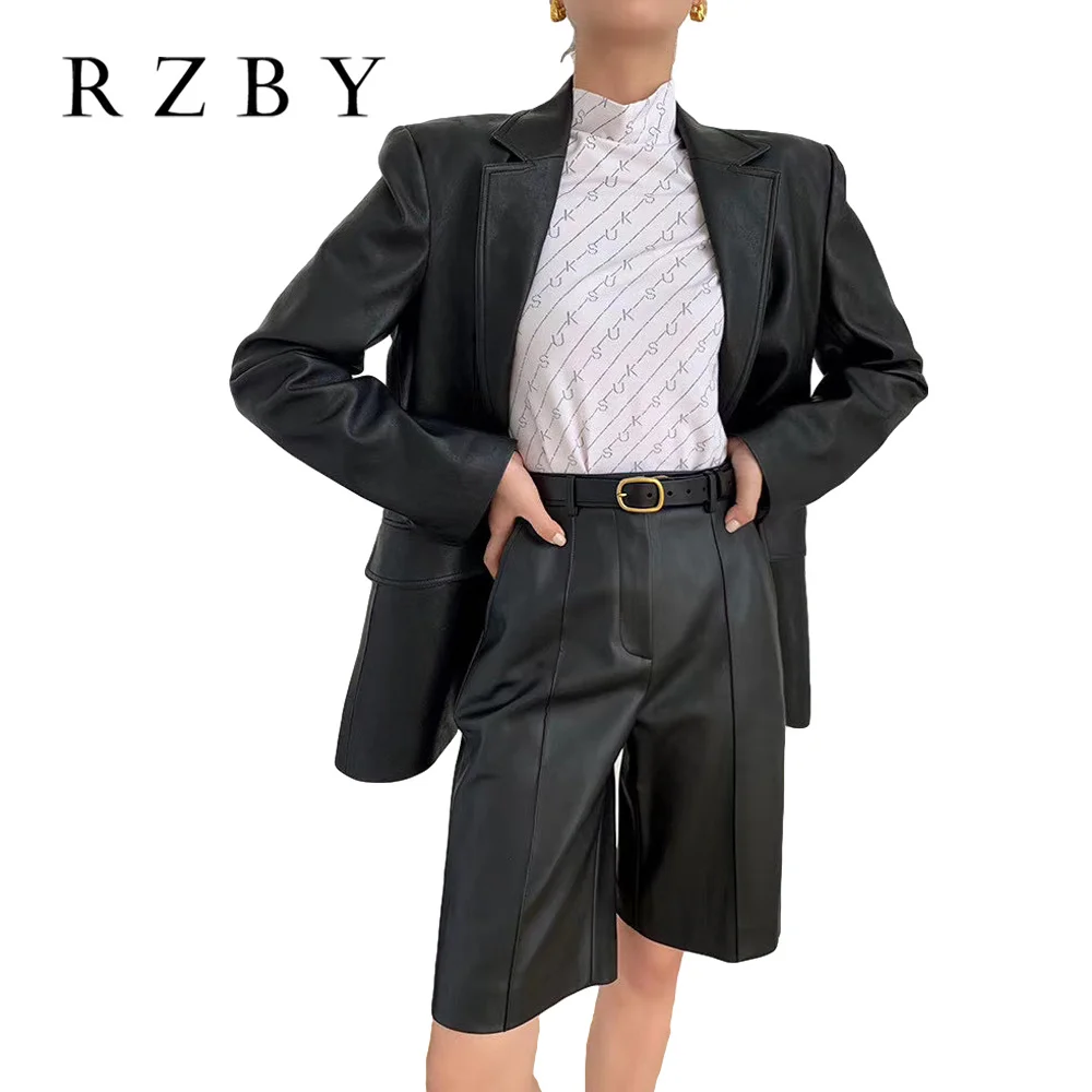 Women Design Luxury Genuine Leather Half-length Shorts Sheepskin Pantalones Cortos De Mujer High Quality Casual Shorts RZBY238