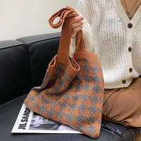 high capacity knitting shoulder bag for women 2021 big soft winter fashion casual christmas gift totes purses handbags bags