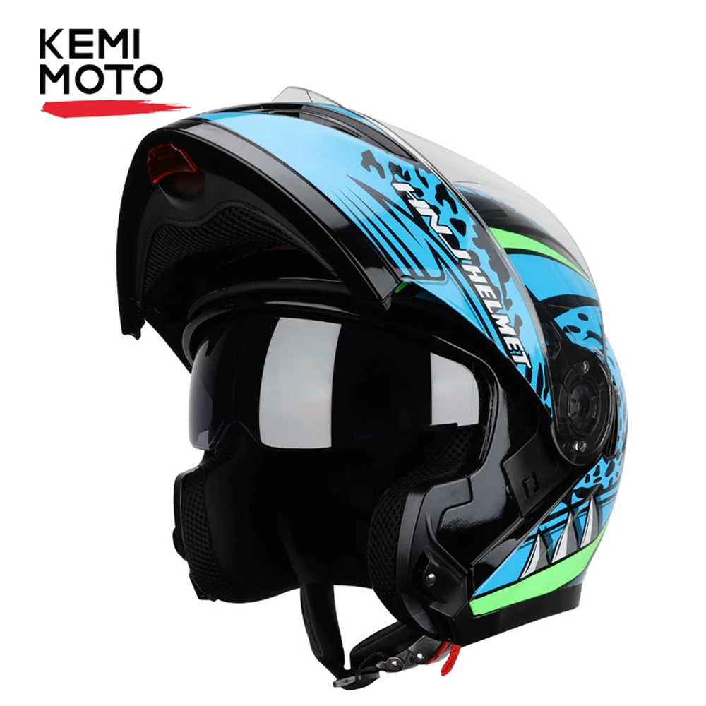 KEMIMOTO Flip up Motorcycle Helmet Moto Modular Dual Lens Helmets Motorbike Motocross Full Face Helmets