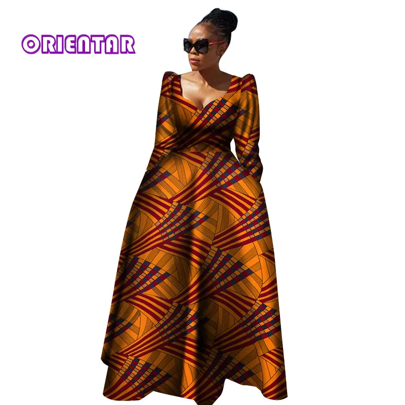 Женская африканская одежда Bazin Riche Robe Africaine, Африканское платье, Осеннее женское длинное платье больших размеров из чистого хлопка WY2849 - Цвет: 21