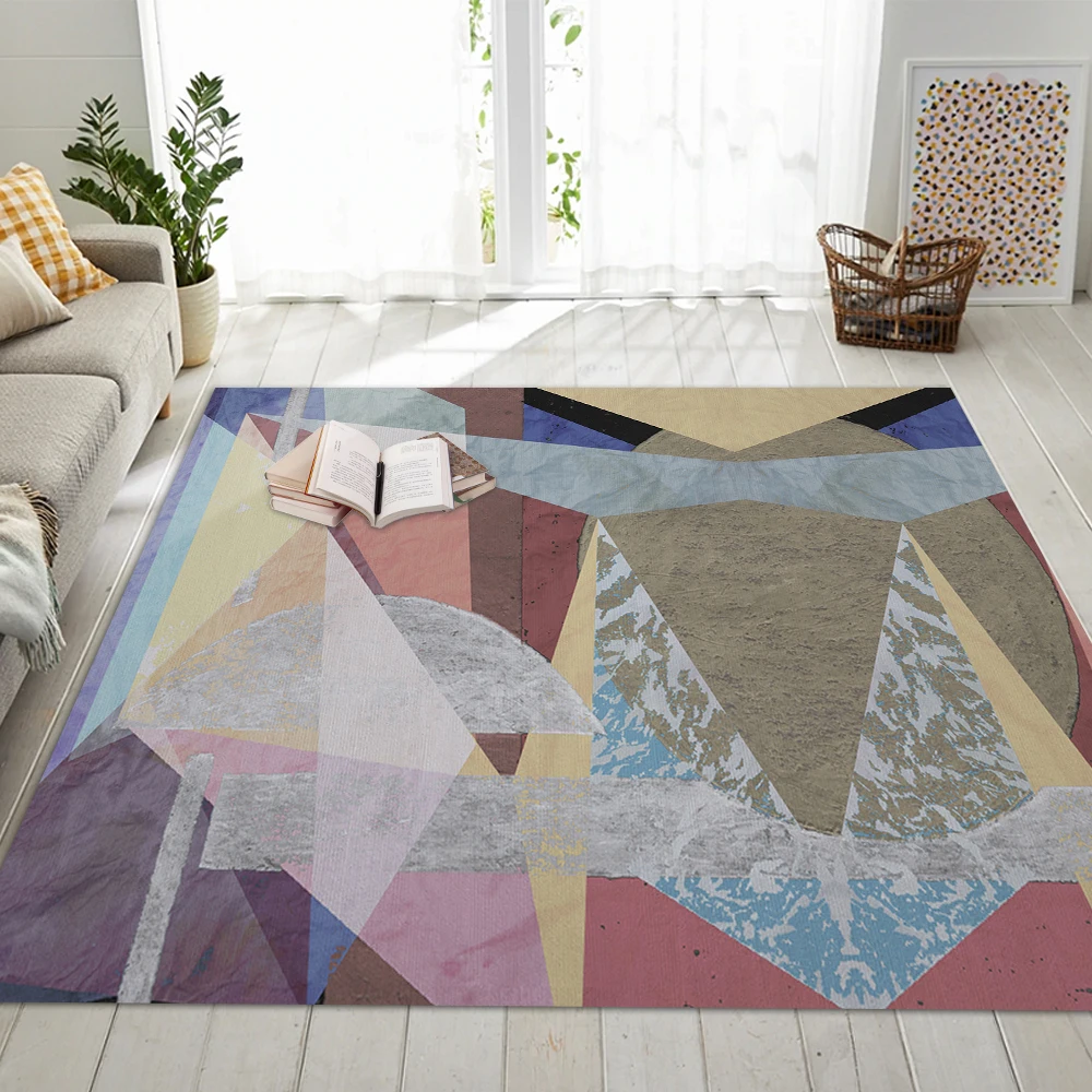 

Nordic Style Geometric Parlor Rugs 3D Digital Printing Children Bedroom Area Rug Play Mat Flannel Anti-slip Living Room Carpet