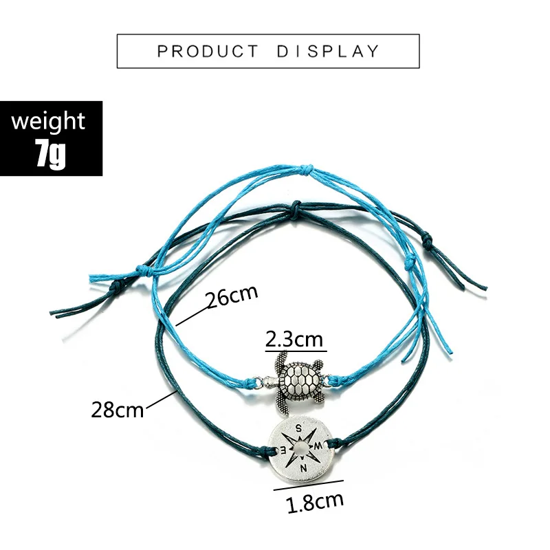 

Antique Simplicity Tortoise Anklets Silver Black Animal Compass Anklets Charm Ankle For Women Girl Beach Foot Jewelry 2 PCs/Set