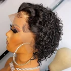 Короткие вьющиеся человеческие волосы челюсти для черных женщин, предварительно выщипанные Недорогие парики 13x1 с кружевной передней частью, малазийские парики Реми из человеческих волос