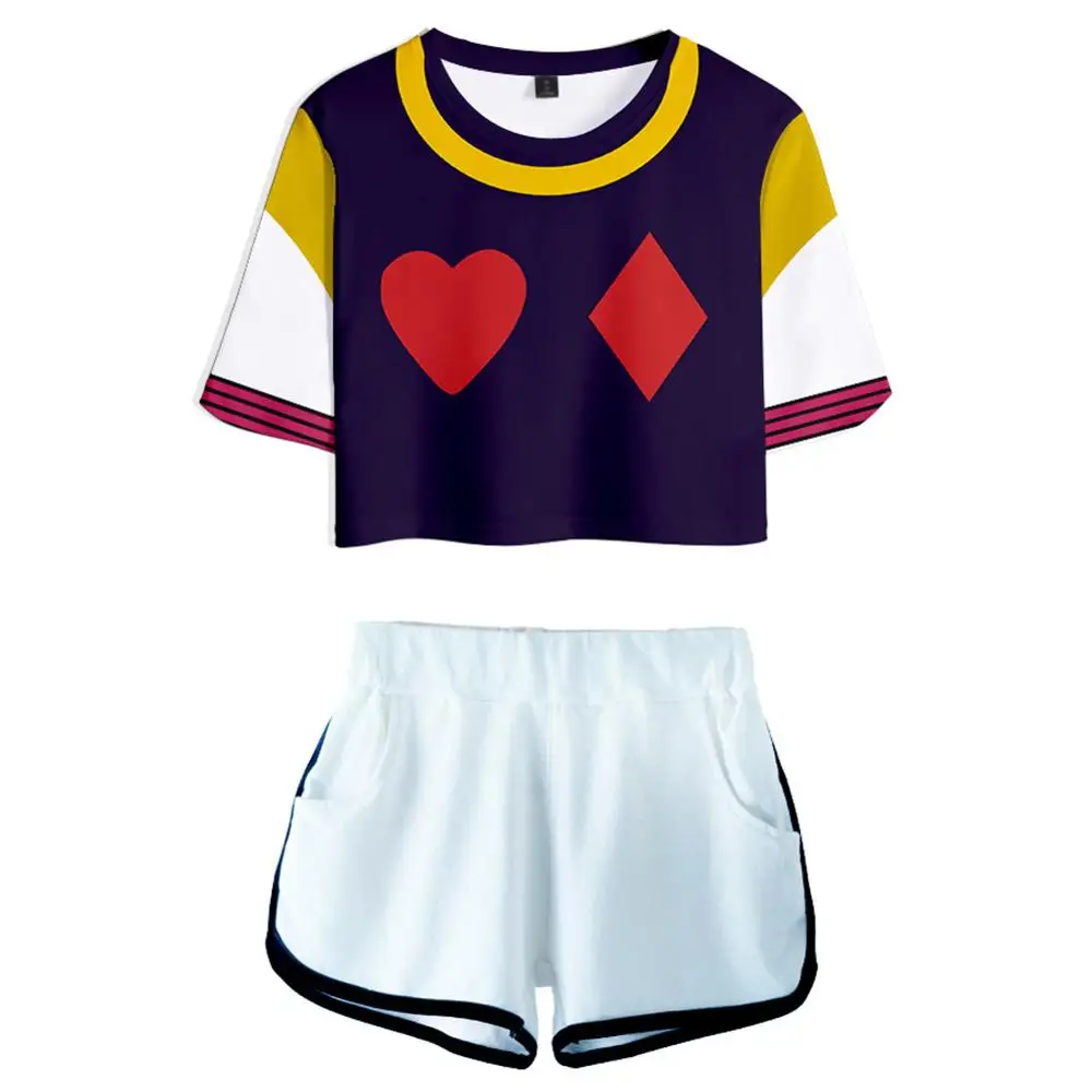 

Костюм HIsoka женский из кроп-топа и шортов, летний комплект из двух предметов с аниме Hunter X Hunter, мультяшная футболка с коротким рукавом в стиле ...