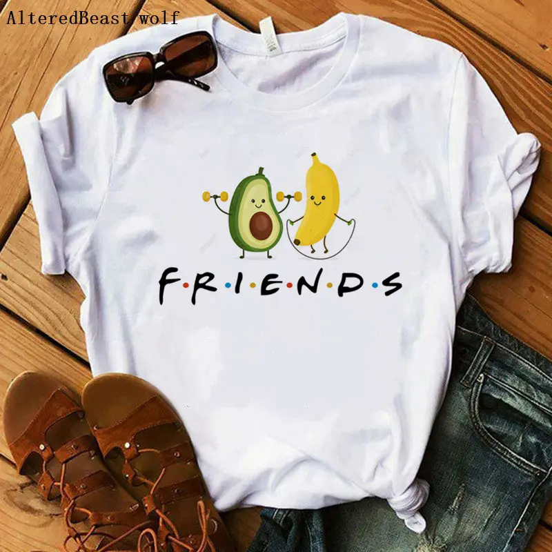 

Avocado Kawaii Cartoon Short Sleeve T-shirt Women Casual Avocado friends Graphic Tops Female Tee Summer Women T-shirts Tops 2020