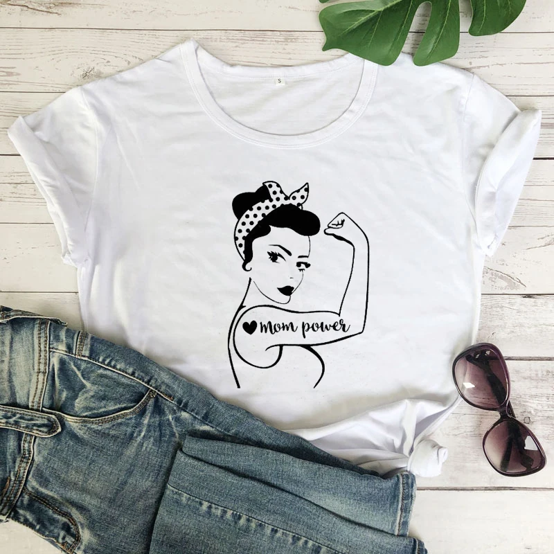 Mom Power 100% Cotton T-shirt Funny Birthday Gift Tshirt For New Mom Fashion Women Graphic Momlife Top Tee Shirt Dropshipping