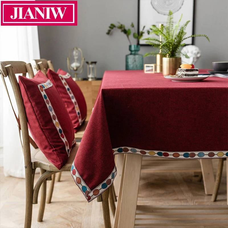 

JIANIW домашний декор Экологически чистая однотонная ткань с кружевом скатерть Толстая прямоугольная классическая домашняя скатерть для обе...