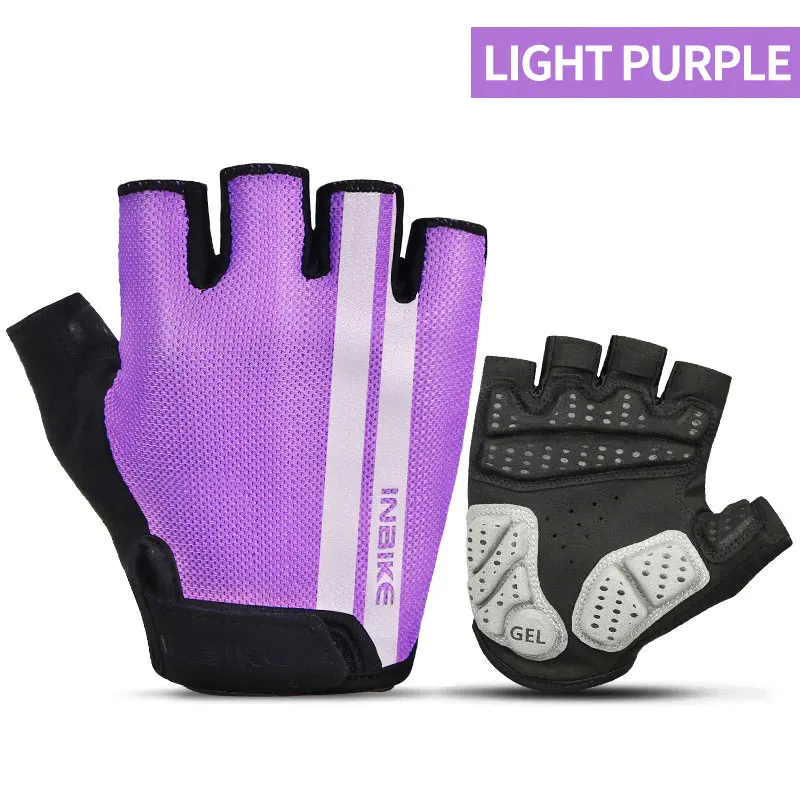 Light purple INBIKE, перчатки для велоспорта, противоскользящие, против пота, для мужчин и женщин, перчатки на полпальца, дышащие, анти-шок, спортивные перчатки, перчатки для горного велосипеда, велосипедные перчатки - Цвет: Light purple