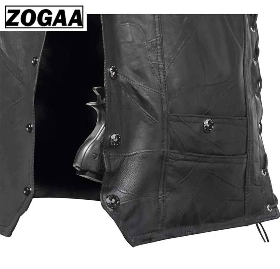 Мужской жилет черная куртка байкера из натуральной кожи мотоциклетная рок без