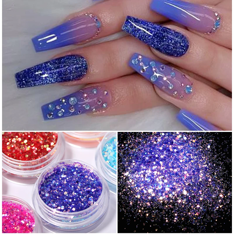 1 коробка Красочные Блестки для ногтей порошок Фиолетовый Синий Цвет серии