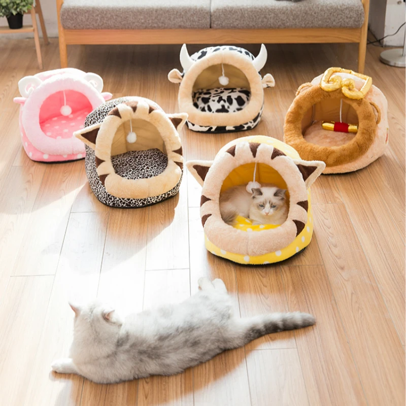 Кошачья кровать плюшевая для домашних животных домик мягкая кошки коврик Конура