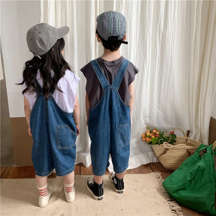 

Summer New Girls Clothes Children Korean Pocket Blue Denim Pants