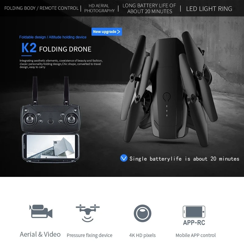 

Professional Aerial Photography RC Drone 4K UHD Dual Camera Switch Barometric Altitude Hold APP Control WIFI FPV RC Quadcopter