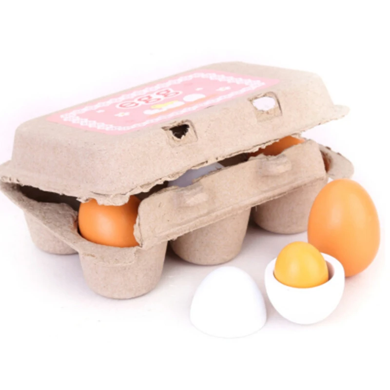 

6PCS Baby Kids Pretend Play Educational Toy Wooden Eggs Yolk Kitchen Cooking Children Kid Education Montessori Toys