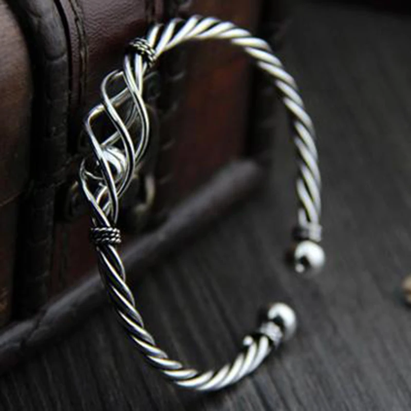 Женский винтажный браслет из серебра 100% пробы с плетением витой веревки|bracelet