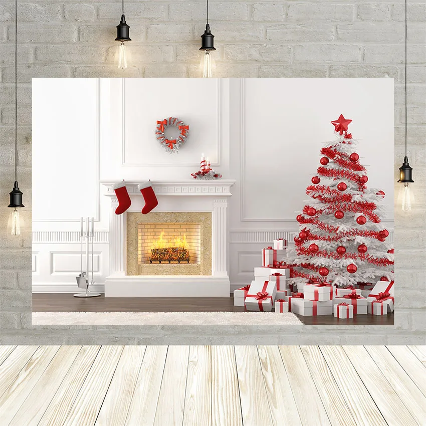 Фотофон Avezano Рождественская елка камин рождественские чулки зимние обои