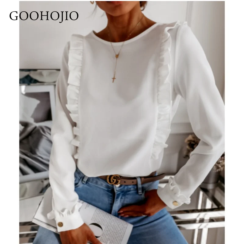 

GOOHOJIO 2021 New Spring Autumn Temperament Blazers for Ladies Single-breasted Buttons Shirts Women Fashionable Women Blouses