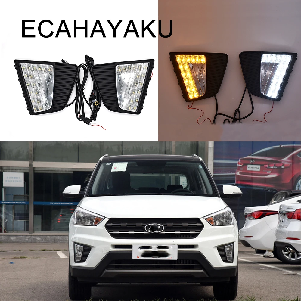 ECAHAYAKU для Hyundai IX25 14 16 СВЕТОДИОДНЫЙ DRL дневные ходовые огни белый свет + желтый
