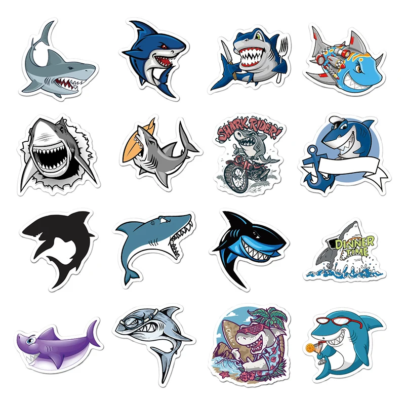 

50PCS Cartoon Shark Animals Stickers PVC Skateboard Luggage Motorcycle Guitar Waterproof Decal Notebook Graffiti Sticker Pack