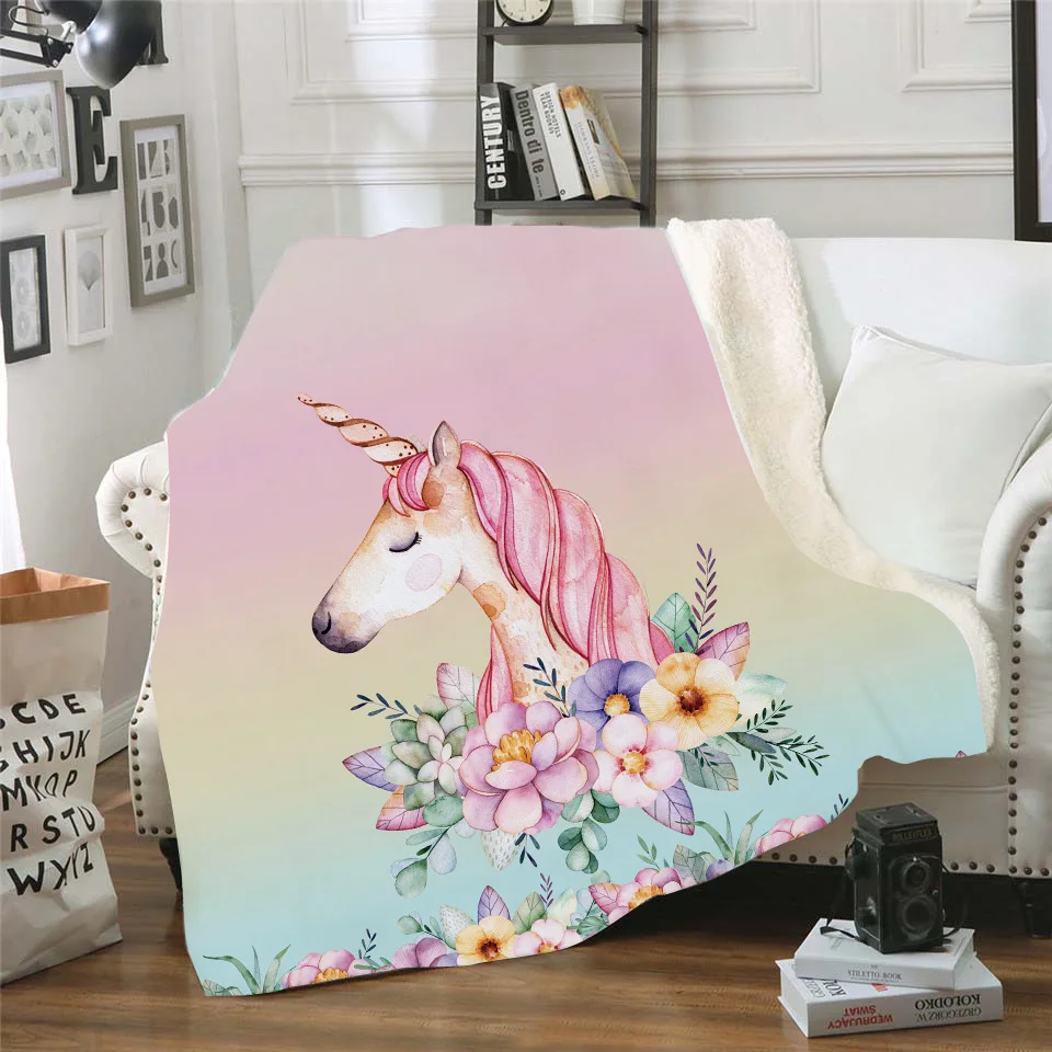 ONGLYP Cute Unicorn Throw Blanket Sherpa Fleece Cozy Bedroom Decor Blankets Plush Thicked for Sofa Couch Bed | Дом и сад