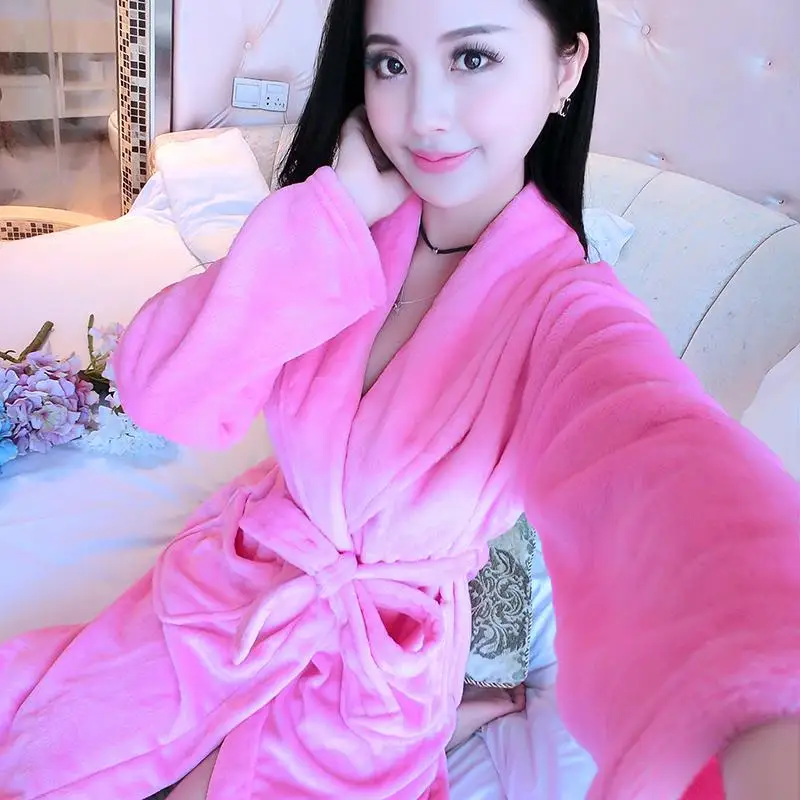 Flannel Robe8 Зимнее Фланелевое женское кимоно халат толстый коралловый флис свадебное платье GownSexy пижамы цветок интимное белье - Цвет: Flannel Robe8