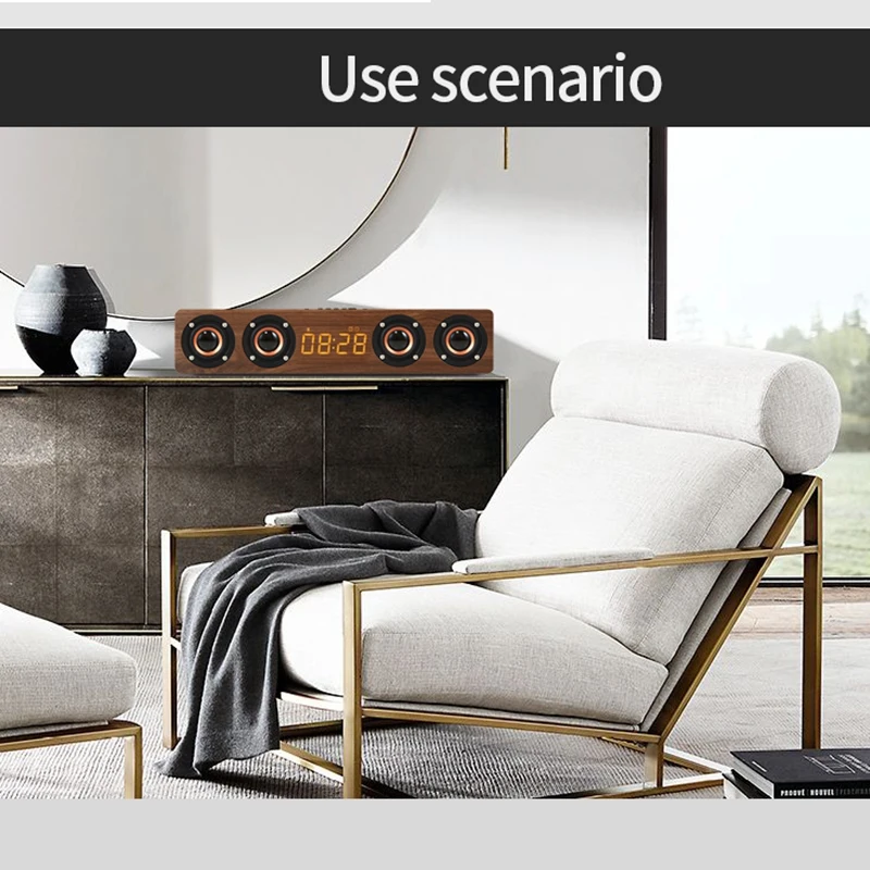 

Wooden Portable Column Wireless Bluetooth Speakers for Computer High power Subwoofer With FM Radio Digital Clock Music Center