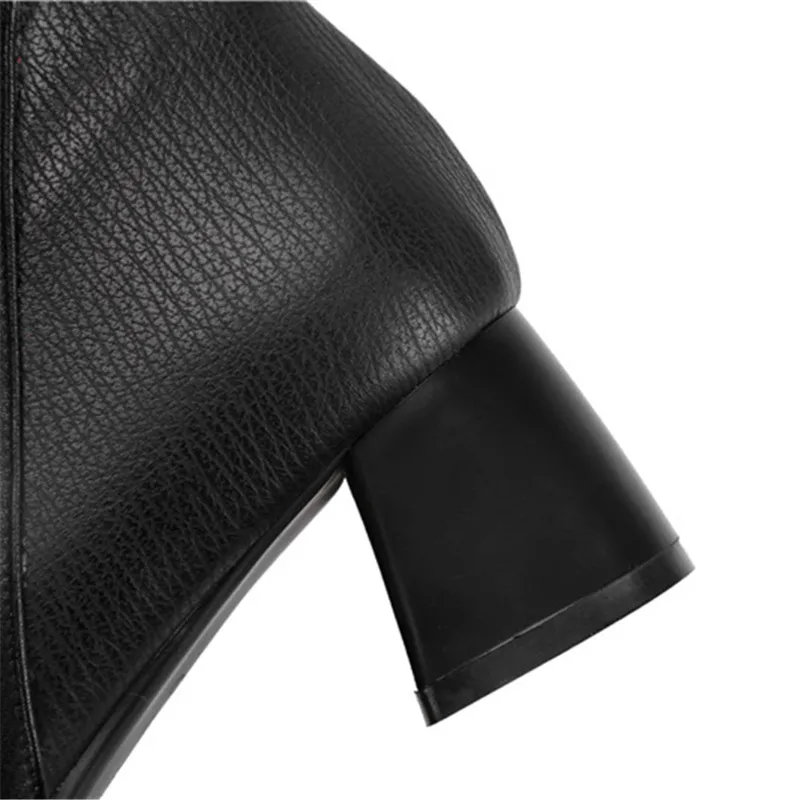 

MoonMeek 2020 hot sale genuine leather ankle boots square heels solid black ladies shoes fashion simple women boots