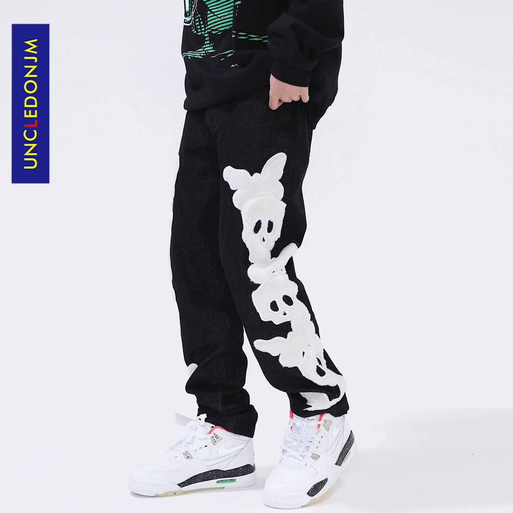 

Джинсы UNCLEDONJM мужские с вышивкой, джинсы-багги в стиле хип-хоп, джинсы в стиле пэчворк, дизайнерские