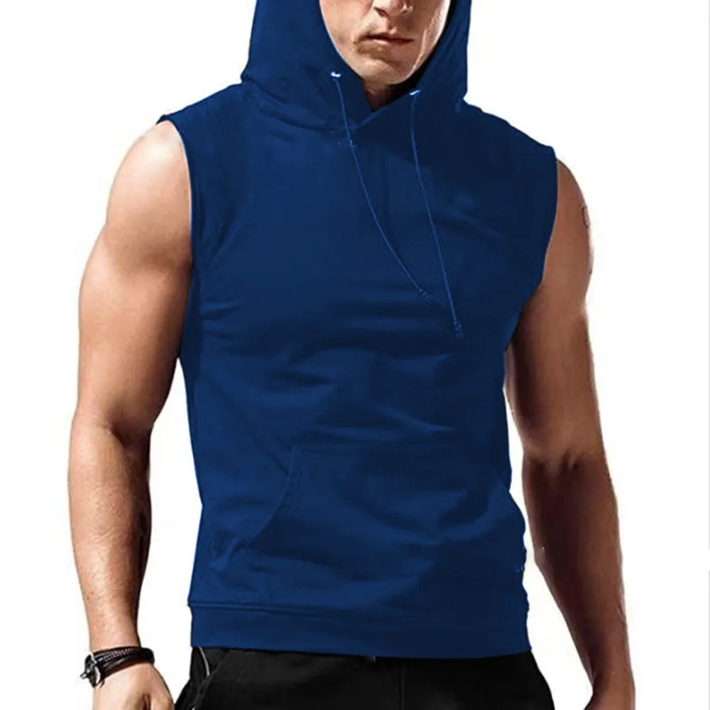 

2021 Men Hooded Vest Tank Tops Bodybuilding Sleeveless Gym Training Muscle T Shirt Sport Running Man Fitness T Shirt Tees Tops