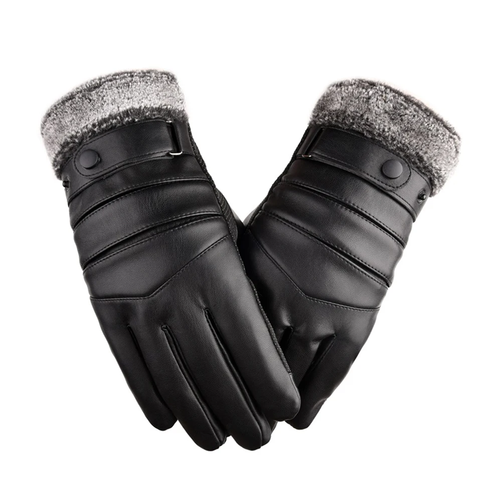 

Warm Guard Waterproof Adjustable Wrist Winter Anti Skid Windproof Skiing Travel Cycling Gloves PU Leather Thickened Outdoor