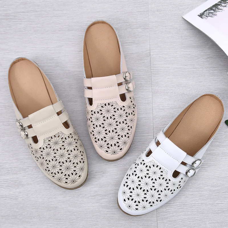 

Casual Loafers Shoes for Women Confortable Fashion Genuine Leather Rubber Outsole Hollow Carved Lady Female Footwear